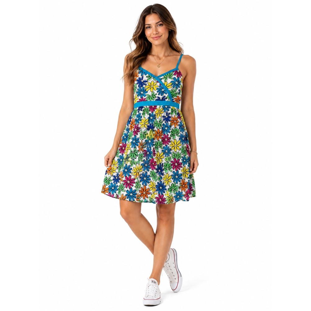 George Floral Sundress Women Size 14 Multicolor Daisy Ruffle Sleeveless Summer
